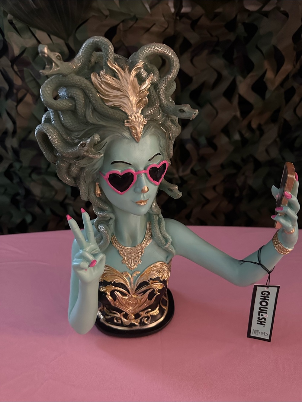 Viral Medusa Bust Figurine in Teal with Pink Accents -NWT